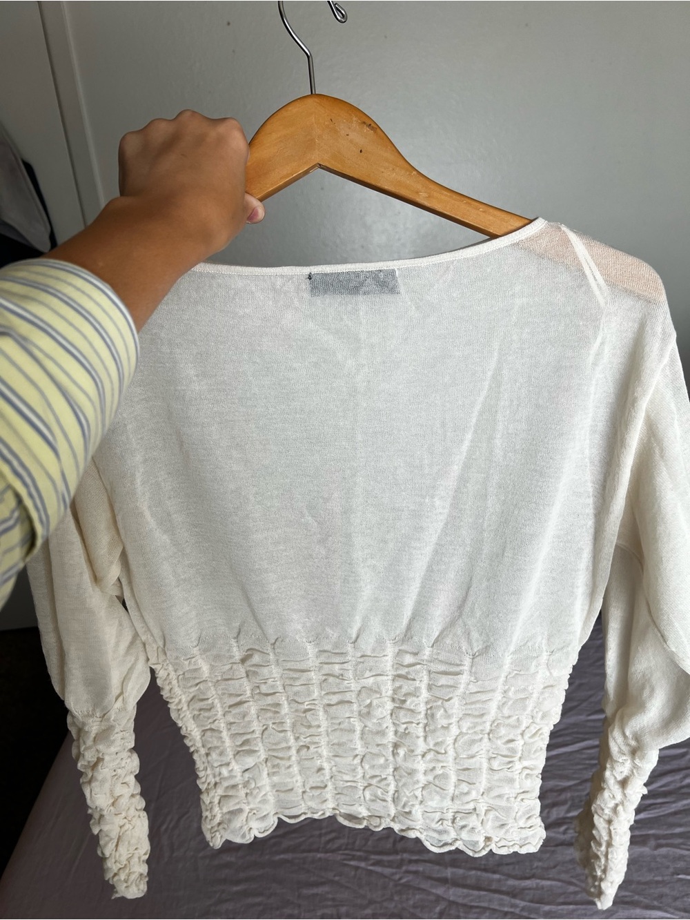 Zara Cream Long Sleeve Shirred Waist Top - Picture 6 of 9